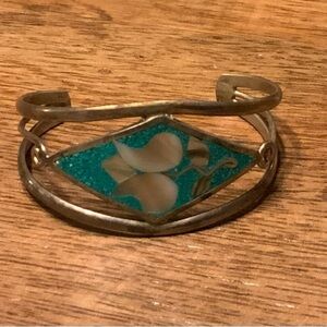 Silver and Teal Women's Bracelet Alpaca Silver